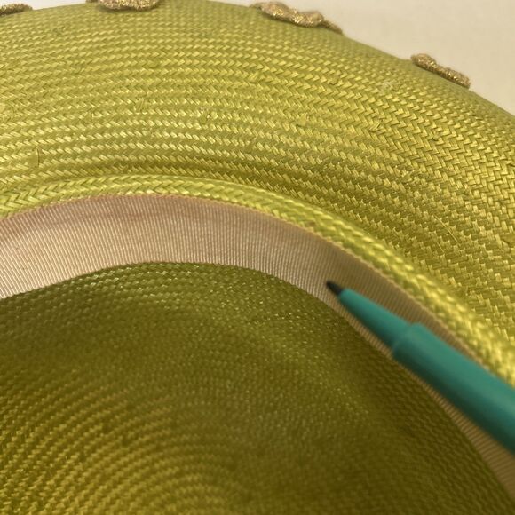 Mr John Vintage Hat 1980s style wide brim green gold white trim Flawed stained main image 12